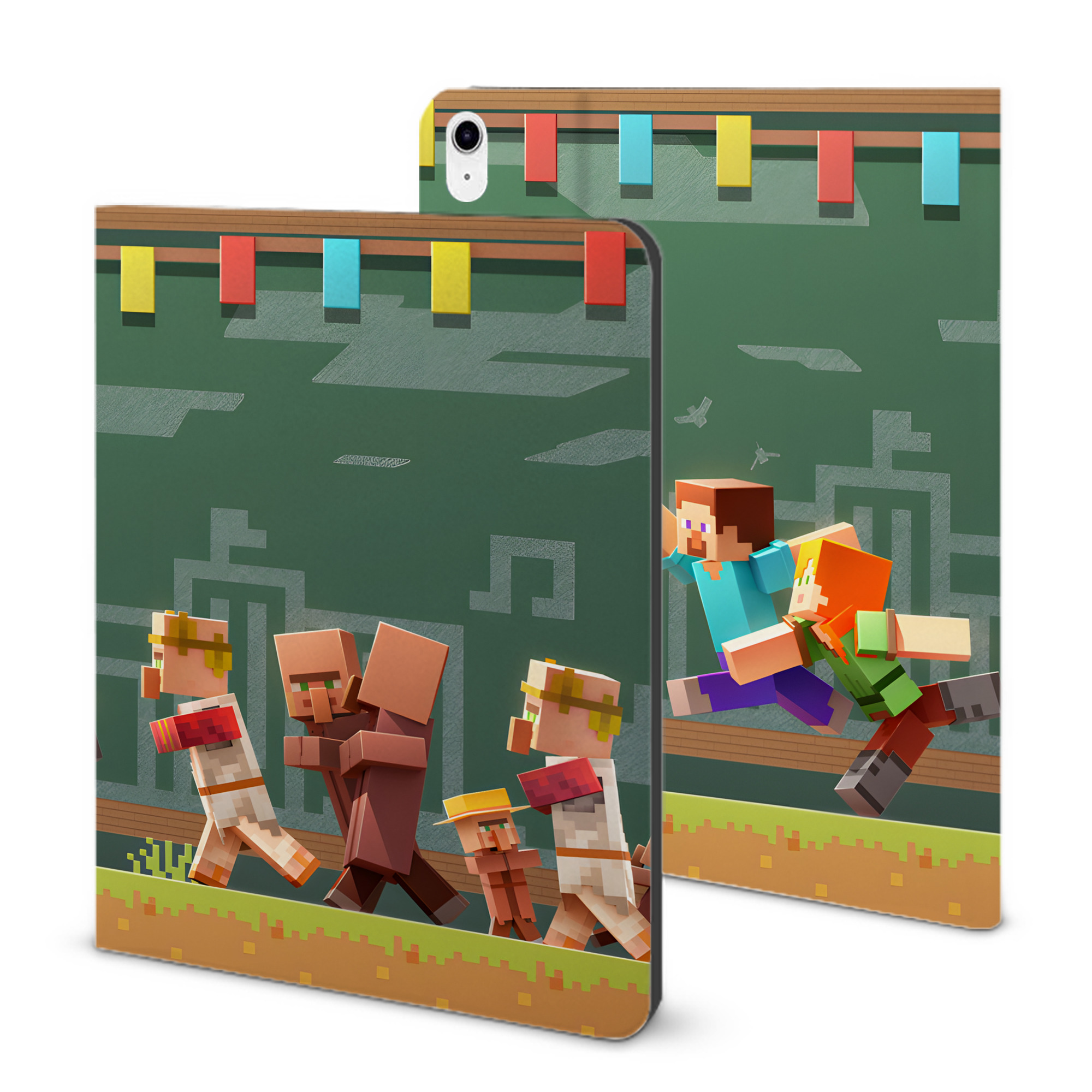 （画像用） マインクラフト ブロックの世界 Minecraft MC Block world IPad ケース ブック型 PUレザー TPU 耐衝撃 軽量 薄型 ペン収納なし 全面保護 IPad 各モデル対応